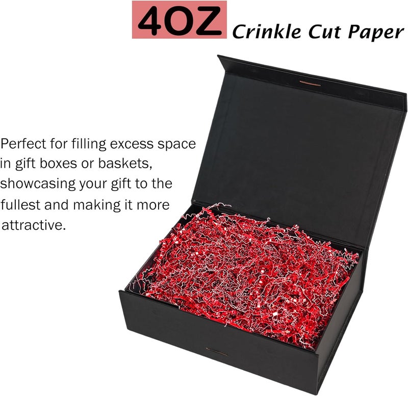Bobobag - 4oz Crinkle Cut Paper Shred Filler Recyclable Gift Wrap Confetti Raffia Grass Shiny Shred Paper for Easter Baskets Filler Creative Eggs Decor (Red) - Image 2